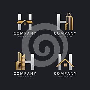 Initial H logo with real estate elements template
