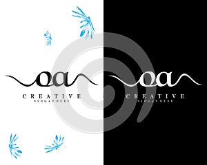 Initial handwriting Letter oa, ao Logo Template Vector Design with black and white background photo