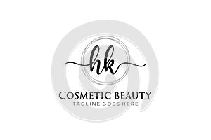 initial HK Feminine logo beauty monogram and elegant logo design, handwriting logo of initial signature, wedding, fashion, floral