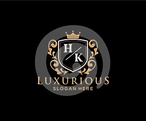 Initial HK Letter Royal Luxury Logo template in vector art for Restaurant, Royalty, Boutique, Cafe, Hotel, Heraldic, Jewelry,