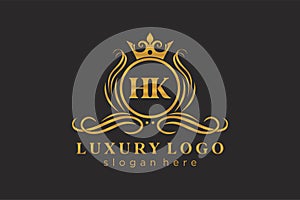 Initial HK Letter Royal Luxury Logo template in vector art for Restaurant, Royalty, Boutique, Cafe, Hotel, Heraldic, Jewelry,
