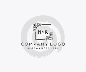 initial HK letters Botanical feminine logo template floral