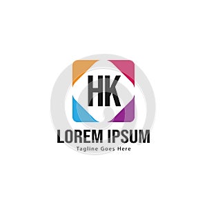 Initial HK logo template with modern frame. Minimalist HK letter logo vector illustration