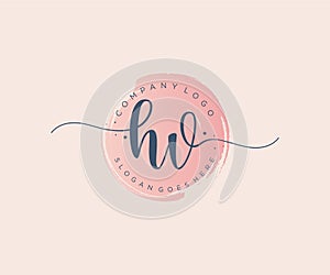 Initial HV feminine logo. Usable for Nature, Salon, Spa, Cosmetic and Beauty Logos. Flat Vector Logo Design Template Element