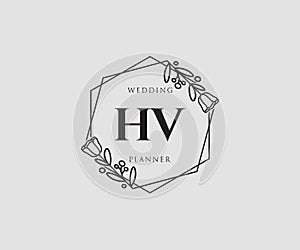 Initial HV feminine logo. Usable for Nature, Salon, Spa, Cosmetic and Beauty Logos. Flat Vector Logo Design Template Element