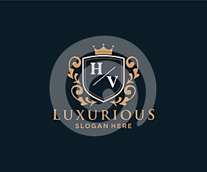 Initial HV Letter Royal Luxury Logo template in vector art for Restaurant, Royalty, Boutique, Cafe, Hotel, Heraldic, Jewelry,