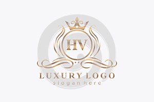 Initial HV Letter Royal Luxury Logo template in vector art for Restaurant, Royalty, Boutique, Cafe, Hotel, Heraldic, Jewelry,