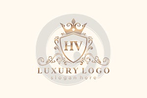 Initial HV Letter Royal Luxury Logo template in vector art for Restaurant, Royalty, Boutique, Cafe, Hotel, Heraldic, Jewelry,