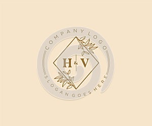 initial HV letters Beautiful floral feminine editable premade monoline logo suitable for spa salon skin hair beauty boutique and