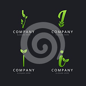 Initial I logo with leaf elements template