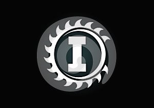 Initial I monogram alphabet with the saw blade. Carpentry, woodworking logo design. Font emblem. Modern vector logo for sawmill