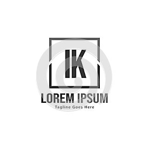 Initial IK logo template with modern frame. Minimalist IK letter logo vector illustration