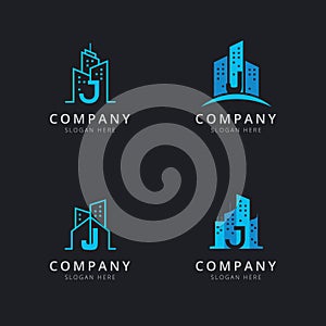 Initial J logo with building elements template