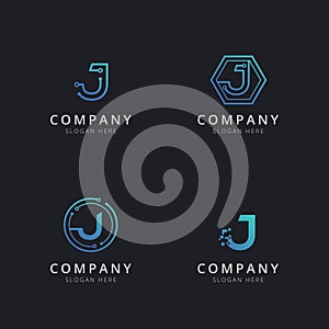 Initial J logo with technology elements template