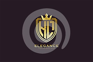 initial K elegant luxury monogram logo or badge template with scrolls and royal crown - perfect for luxurious branding projects