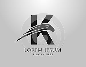 Initial K Letter Eagle Logo Icon with Creative Eagle Head Vector Illustration Design