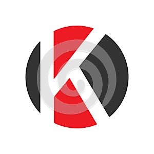 Initial K letters logo design. K logo template vector red and black color circle icon design. OK letter logo. OK icon design