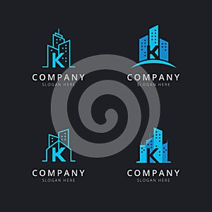 Initial K logo with building elements template