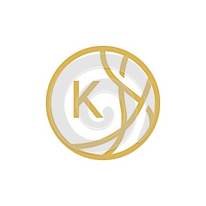 Initial K logo icon design, Letter K logo inside abstract circle, line art stye vector