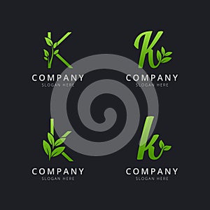 Initial K logo with leaf elements template