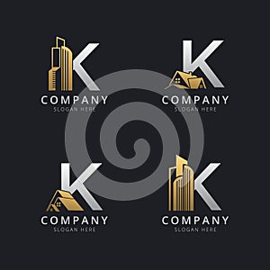 Initial K logo with real estate elements template