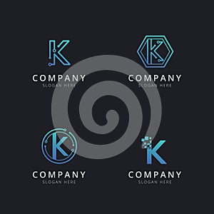 Initial K logo with technology elements template