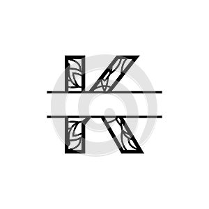 Initial k split monogram mandala vector design template illustration