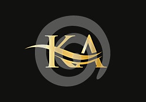 Initial KA letter linked logo vector template. Swoosh letter KA logo design. K A Logo design with modern trendy
