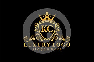 Initial KC Letter Royal Luxury Logo template in vector art for Restaurant, Royalty, Boutique, Cafe, Hotel, Heraldic, Jewelry,