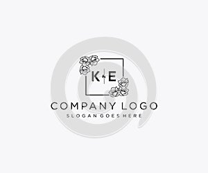 initial KE letters Botanical feminine logo template floral