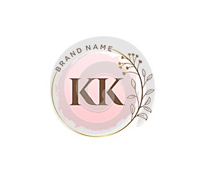 Initial KK feminine logo. Usable for Nature, Salon, Spa, Cosmetic and Beauty Logos. Flat Vector Logo Design Template Element