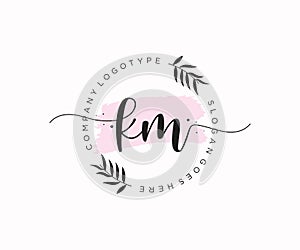 initial KM Feminine logo beauty monogram and elegant logo design, handwriting logo of initial signature, wedding, fashion, floral