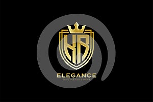 initial KR elegant luxury monogram logo or badge template with scrolls and royal crown - perfect for luxurious branding projects