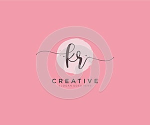 initial KR Feminine logo beauty monogram and elegant logo design, handwriting logo of initial signature, wedding, fashion, floral