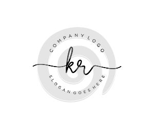 initial KR Feminine logo beauty monogram and elegant logo design, handwriting logo of initial signature, wedding, fashion, floral