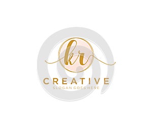 initial KR Feminine logo beauty monogram and elegant logo design, handwriting logo of initial signature, wedding, fashion, floral