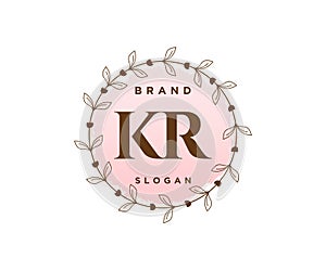 Initial KR feminine logo. Usable for Nature, Salon, Spa, Cosmetic and Beauty Logos. Flat Vector Logo Design Template Element