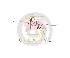 Initial KR feminine logo. Usable for Nature, Salon, Spa, Cosmetic and Beauty Logos. Flat Vector Logo Design Template Element