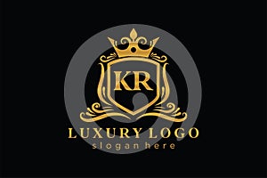 Initial KR Letter Royal Luxury Logo template in vector art for Restaurant, Royalty, Boutique, Cafe, Hotel, Heraldic, Jewelry,