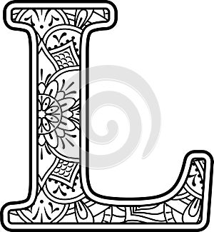 Initial l doodle mandala art coloring therapy photo