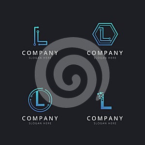 Initial L logo with technology elements template