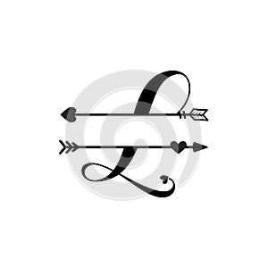 Initial l love monogram split letter vector isolated