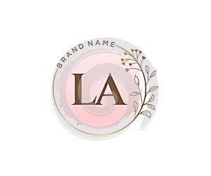 Initial LA feminine logo. Usable for Nature, Salon, Spa, Cosmetic and Beauty Logos. Flat Vector Logo Design Template Element