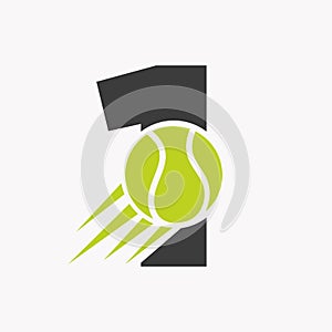 Initial Letter 1 Tennis Logo Concept With Moving Tennis Ball Icon. Tennis Sports Logotype Symbol Vector Template