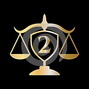 Initial Letter 2 Law Firm Logo. Legal Logo and Lawyers in Alphabet Letter 2 Concept