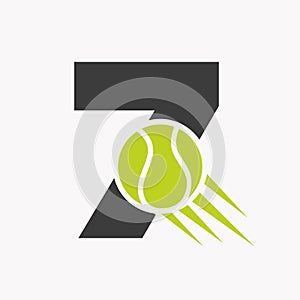 Initial Letter 7 Tennis Logo Concept With Moving Tennis Ball Icon. Tennis Sports Logotype Symbol Vector Template