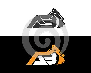 Initial Letter AB Excavator Logo Design Concept.