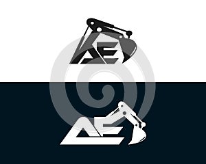 Initial Letter AE Excavator Logo Design Concept.