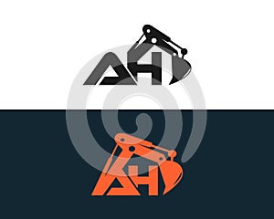 Initial Letter AH Excavator Logo Design Concept.