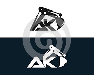 Initial Letter AK Excavator Logo Design Concept.